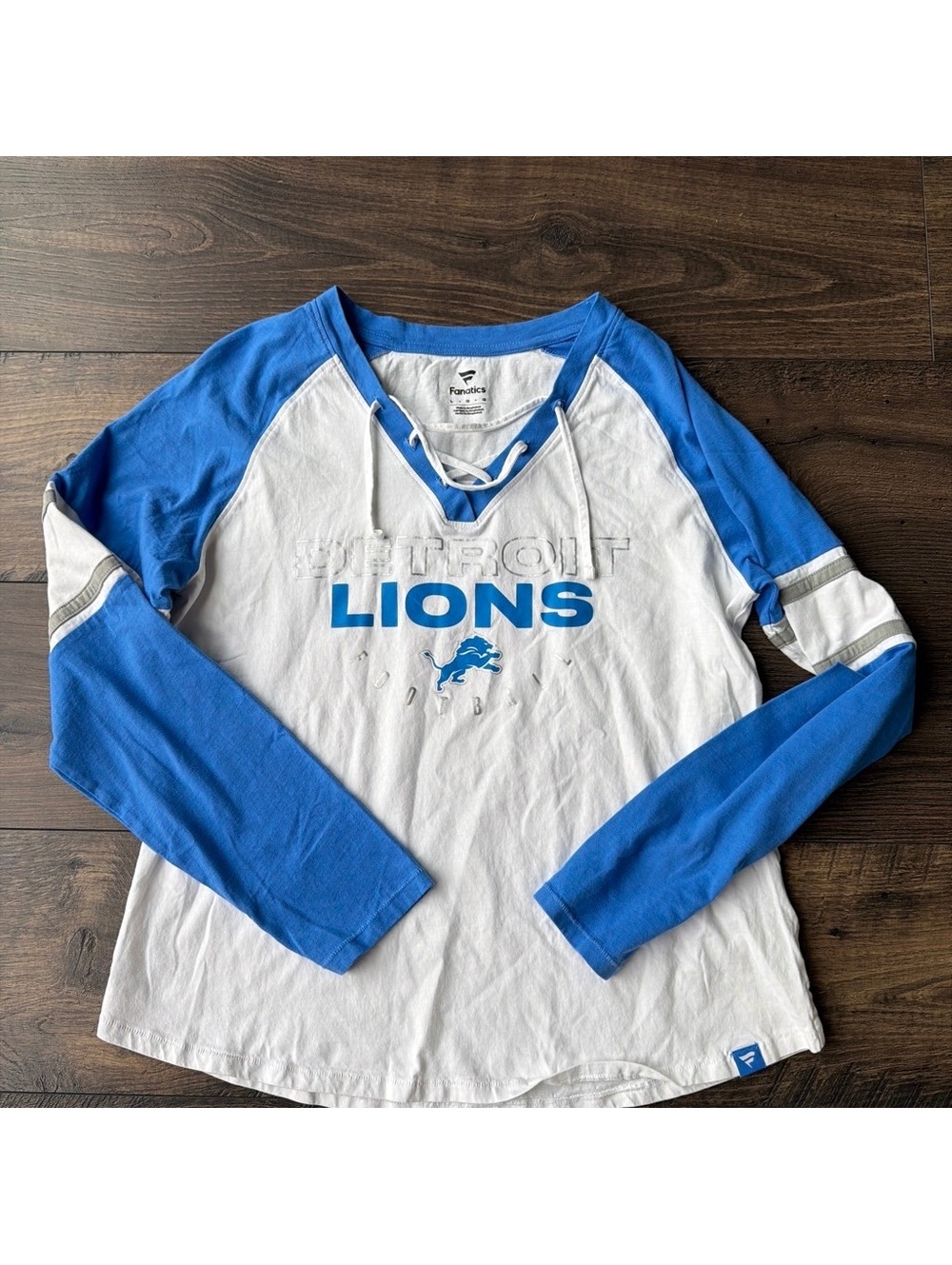 Fanatics Detroit Lions Long Sleeve Raglan Shirt Size Large